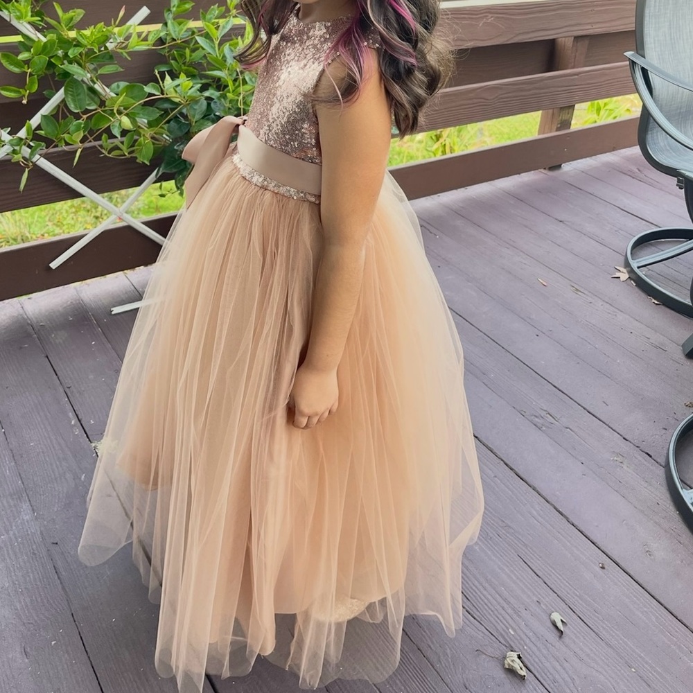 Sparkling Pink Tulle Dress with Satin Bow - Picture 9 of 9
